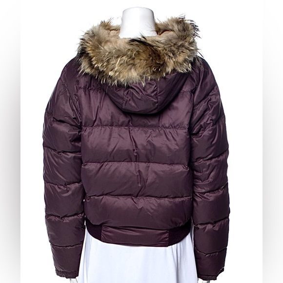 Women’s MONCLER Down Jacket With Genuine Fur Trimmed Hood-Eggplant Color. Size 3 - Picture 3 of 15